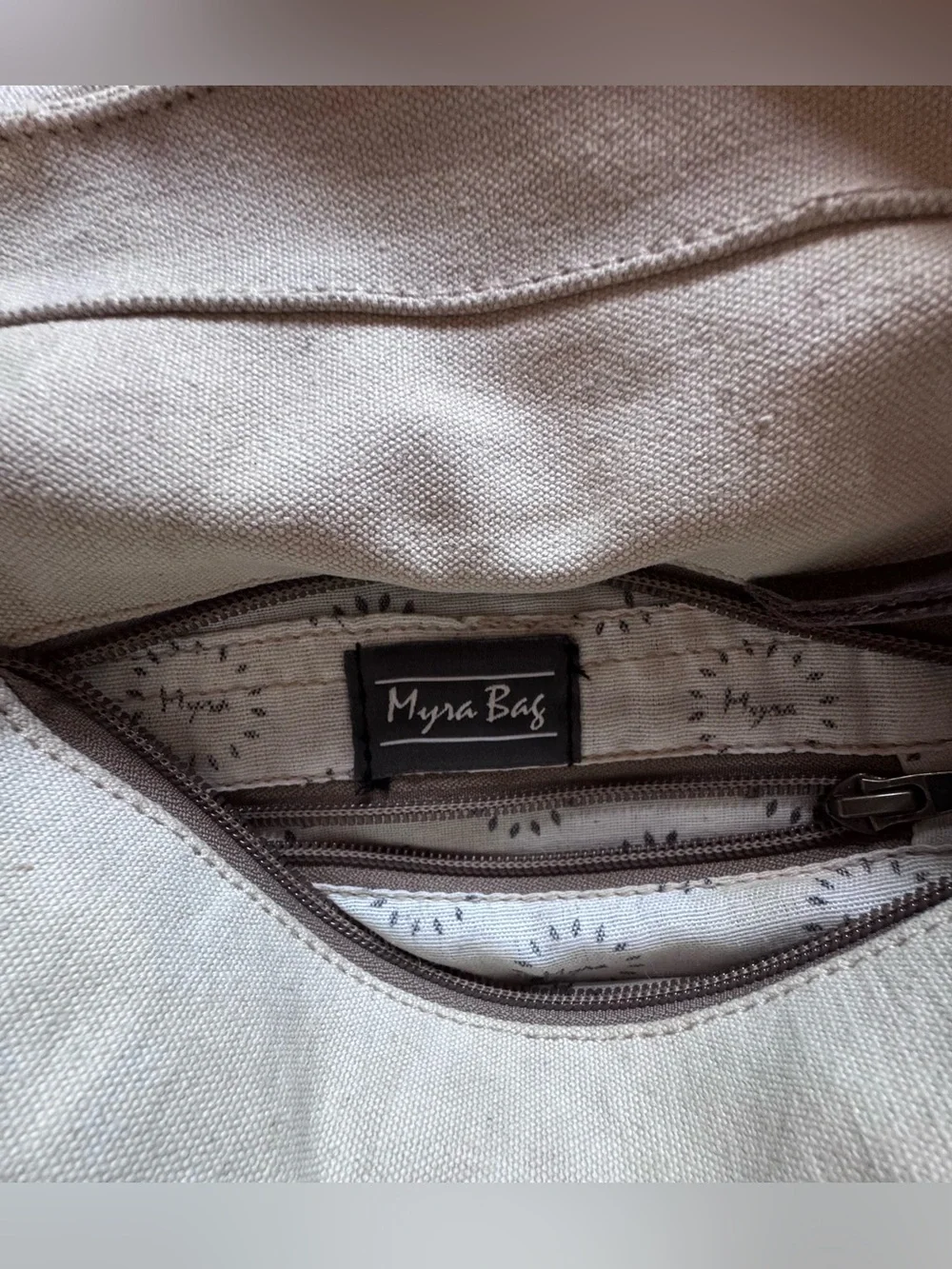 Myra Bag Olive and Cream Canvas Messenger with Brown Star Patch